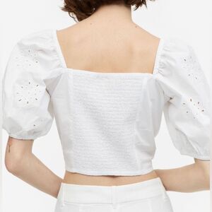 NWT • H&M Pure Cotton Puff-Sleeved Crop Top Blouse • size Small